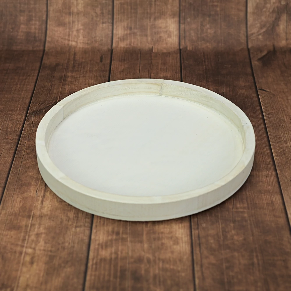 Fehér kerek fa tálca 26 cm