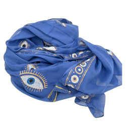 Nomád Sari Pareó - Kék és Arany Kézi Festésű Evil Eye Design 175x115cm-AW