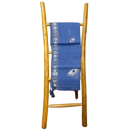 Nomád Sari Pareó - Kék és Arany Kézi Festésű Evil Eye Design 175x115cm-AW Nomád Sari Pareó - Kék és Arany Kézi Festésű Evil Eye Design 175x115cm-AW