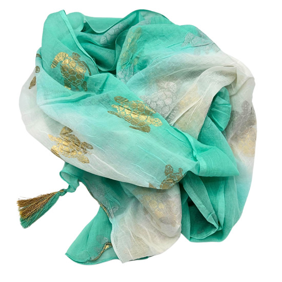 Nomád Sari Pareó - Fehér és Türkiz Arany Teknős Design 175x115cm -AW Nomád Sari Pareó - Fehér és Türkiz Arany Teknős Design 175x115cm -AW