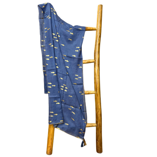 Nomád Sari Pareó - Tengerkék és Aranyhal Design 175x115cm -AW Nomád Sari Pareó - Tengerkék és Aranyhal Design 175x115cm -AW
