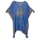 Nomád Sari Kaftán - Kék és Arany Kézi Festésű Evil Eye Design 90x100cm-AW Nomád Sari Kaftán - Kék és Arany Kézi Festésű Evil Eye Design 90x100cm-AW