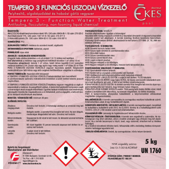 Tempero 3 funkciós uszodai vízkezelő Docteur Ékes 5 kg