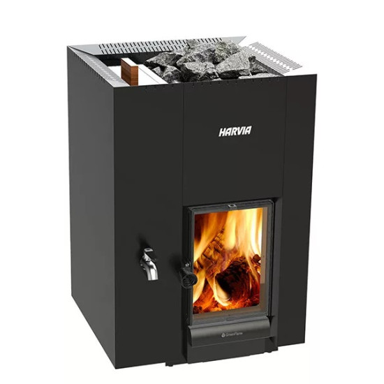 Harvia Linear 22 LS GreenFlame fatüzelésű szaunakályha 30 l vízmelegítő tartállyal