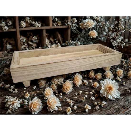 Fa tálca lábon natúr 32x12cm