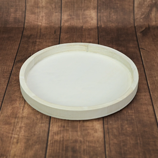 Fehér kerek fa tálca 26 cm