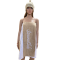 Fehér-bézs frottír női szaunaszoknya fehér hímzéssel