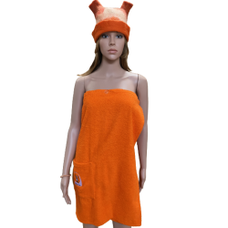 Narancssárga frottír női szaunaruha  logóval