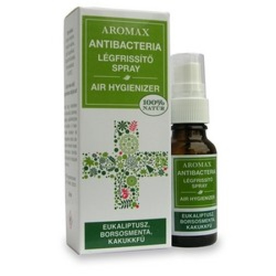 Antibacteria eukaliptusz-borsosmenta-kakukkfű illatú levegőtisztító légfrissítő spray, Aromax 20 ml 