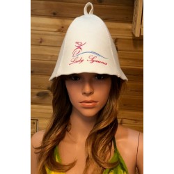 Fehér filc szaunasapka Lady Sauna hímzéssel