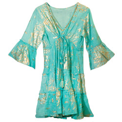 Nomád Sari Strandruha - Türkiz Arany Korál Design (M/L)