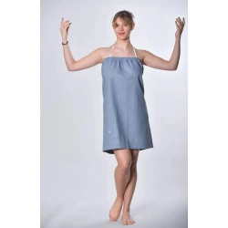 Női szaunaruha acélkék - 100% lenvászon L-XL