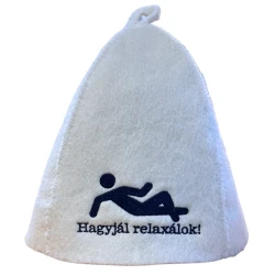 Filc szaunasapka "Hagyjál relaxálok!" feliratú hímzéssel natúr színben