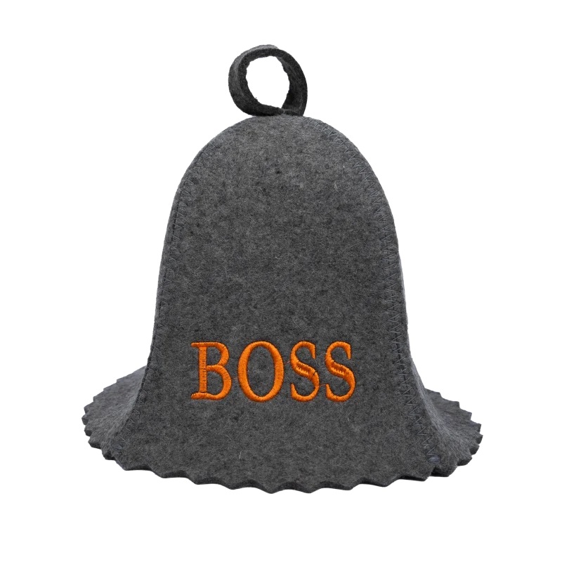 Boss nagy hímzéses filc szaunasapka szürke színben